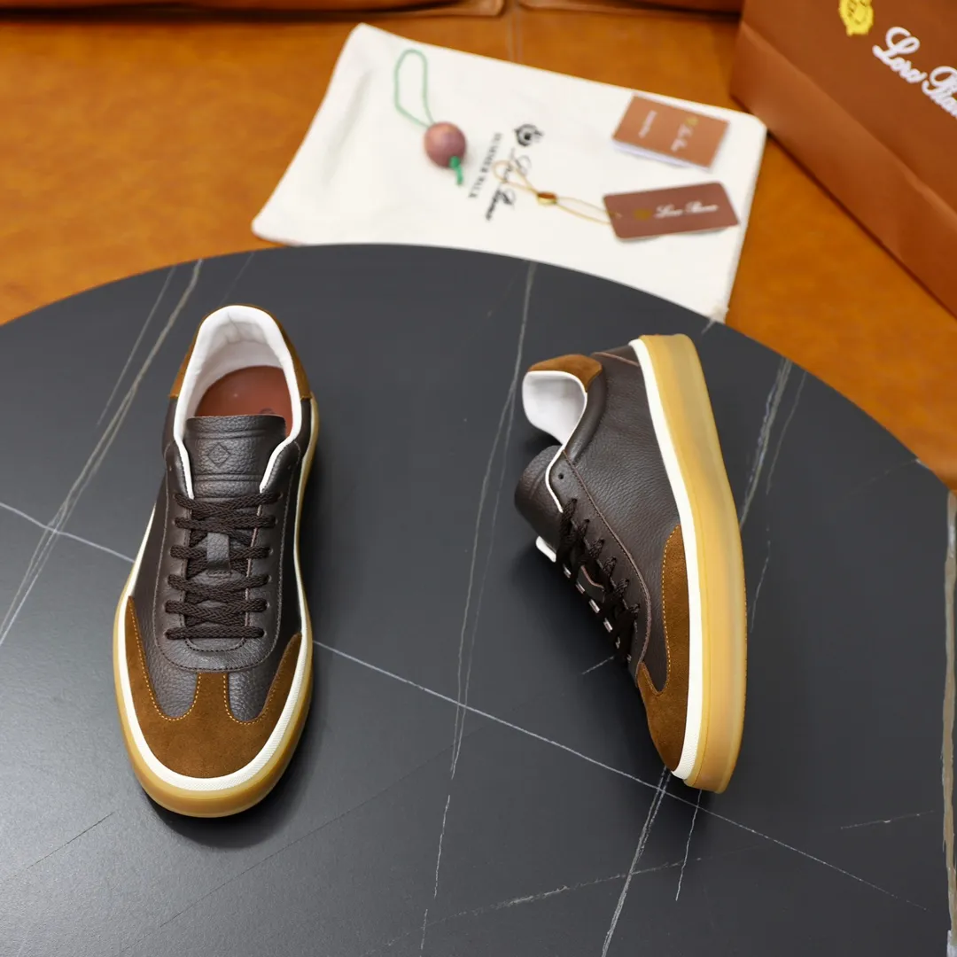 Men's Men's Shoes💰540💰••New Products•• LoroPian*_Noyo-Pianya New men's casual moral training sneakers, LP lace-up casual shoes!  Made of original imported soft cowhide and suede fabric, it highlights the sporty style. The heel is decorated with logo embossing and the original molding. The raw rubber translucent sole combined with the color welt adds a sense of modernity to the shoe. The shoe is overall refreshing and easy to match with style. It has a full cowhide lining for the feet. The original box packaging at the counter comes with wooden balls and a dust bag! Size: 38-44 (.45 customized)